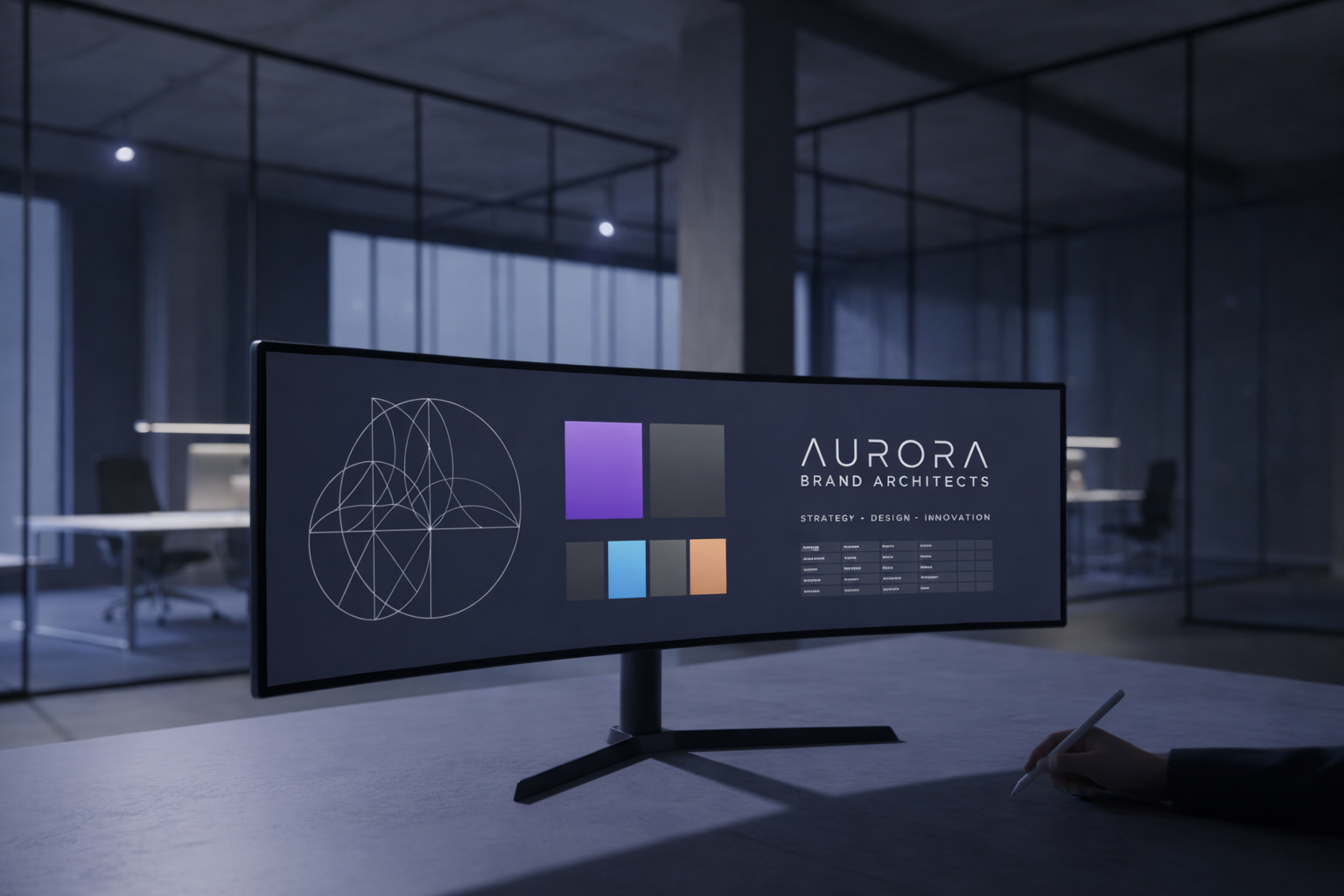 A sophisticated digital interface showcasing the complexity of visual storytelling in branding and UI/UX design.